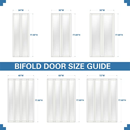 Bi-Fold Doors 30" x 80" Heavy-Duty Mirrored Door with Knob & Hardware Kit, Interior Folding Pantry/Closet Door, Pre-Drilled Panels with One Side HD Thicken Mirror & White Back, Easy Install