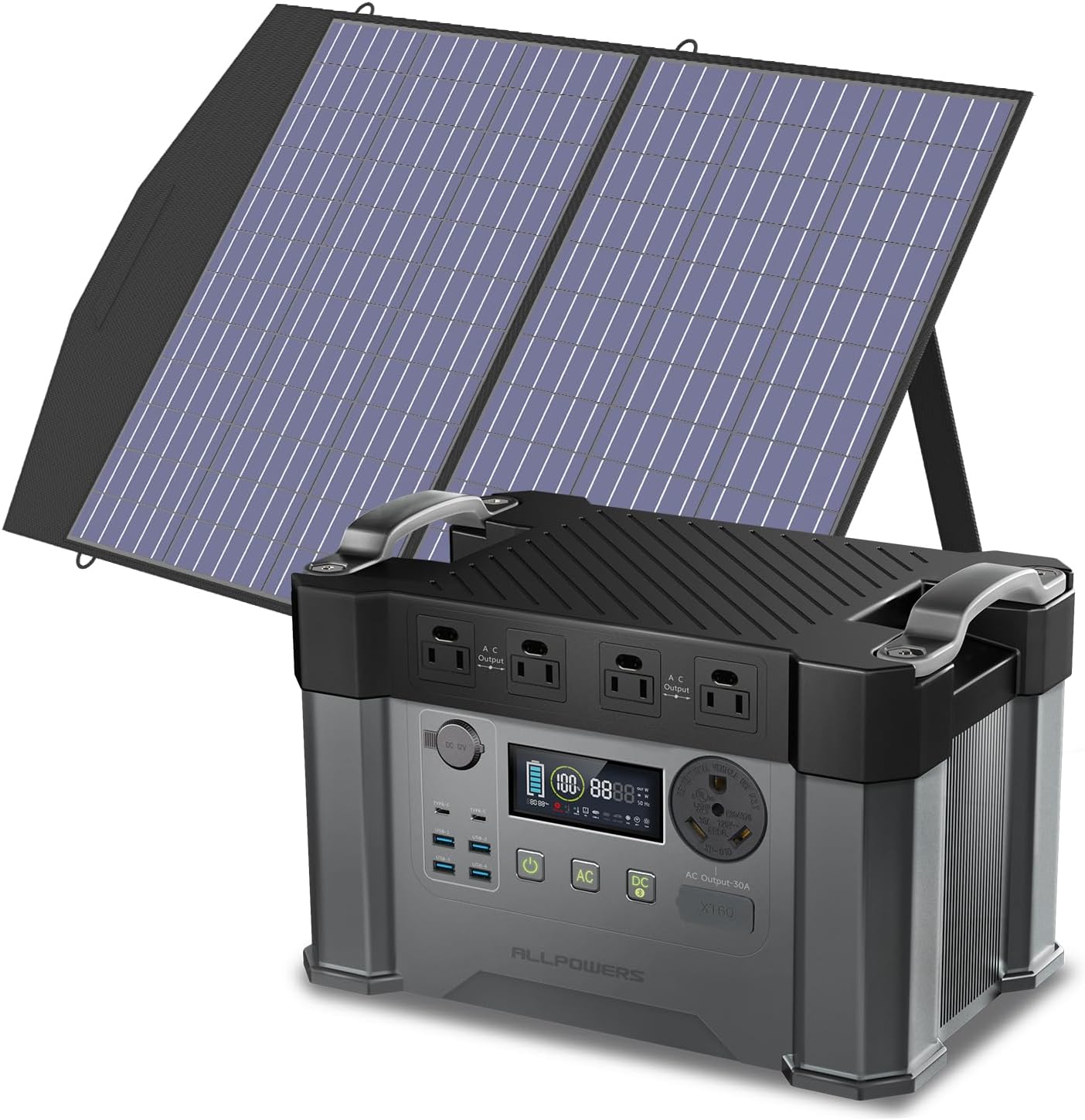 ALLPOWERS S2000 Pro Solar Generator with SP027 Panel Included 2400W MPPT Portable Power Station with Foldable Solar Panel 100W, Solar Backup Power for RV Van House Outdoor Camping