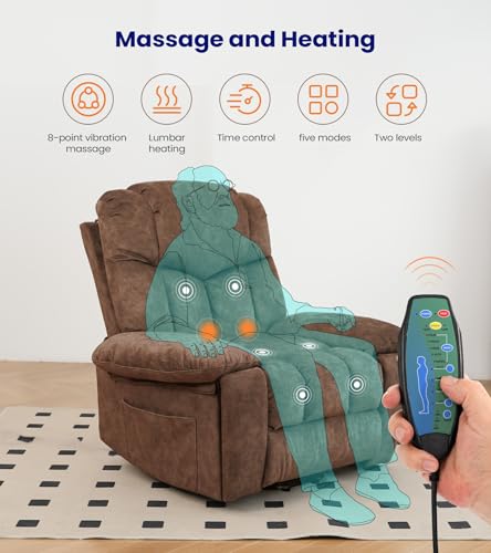 Power Lift Recliner Chair for Elderly,Upgraded Lift Chair,Recliners on Clearance with Massage,Designed for Adults with 2 Cup Holders Side Pockets and a Cool Mat,Ideal for Living Spaces-Grey
