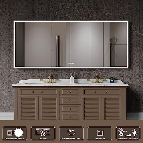 Medicine Cabinets for Bathroom with Mirror, 48”W x 30”H Wall Mounted LED Medicine Cabinet Mirror with Defogger, Dimmer, Outlets & USB, Double Doors