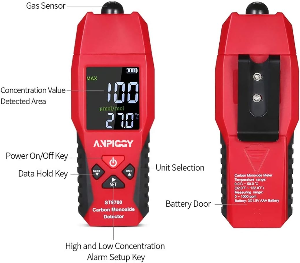 Handheld Carbon Monoxide Meter,LCD Color Display Carbon Monoxide Detector,Carbon Monoxide Tester,CO Detector,CO Meter,High Precision CO Gas Leak Detector 0-1000ppm