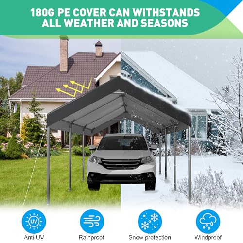 10x20FT Heavy Duty Carport Car Canopy, Portable Garage, Easy to Assemble, Stable Carport for Car, Bike, Boat, Party (Gray)