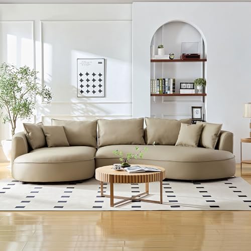 124.8'' Modern Curved Leather Sectional Sofa Couch, Upholstered Couch with Pillows, Left Hand Facing Sofa for Living Room (Grey Left-Facing)