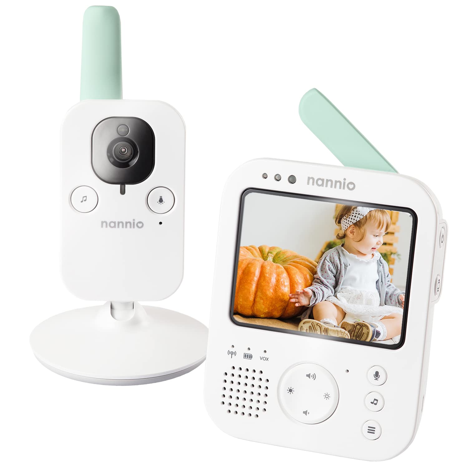 nannio Hero2 Video Baby Monitor with Camera and Audio, Two-Way Talk, Auto Night Vision, Voice Activation, 5 Lullabies, 985ft Range, Long Battery Life, Non-WiFi, Baby Shower Gifts, 2 Years Warranty