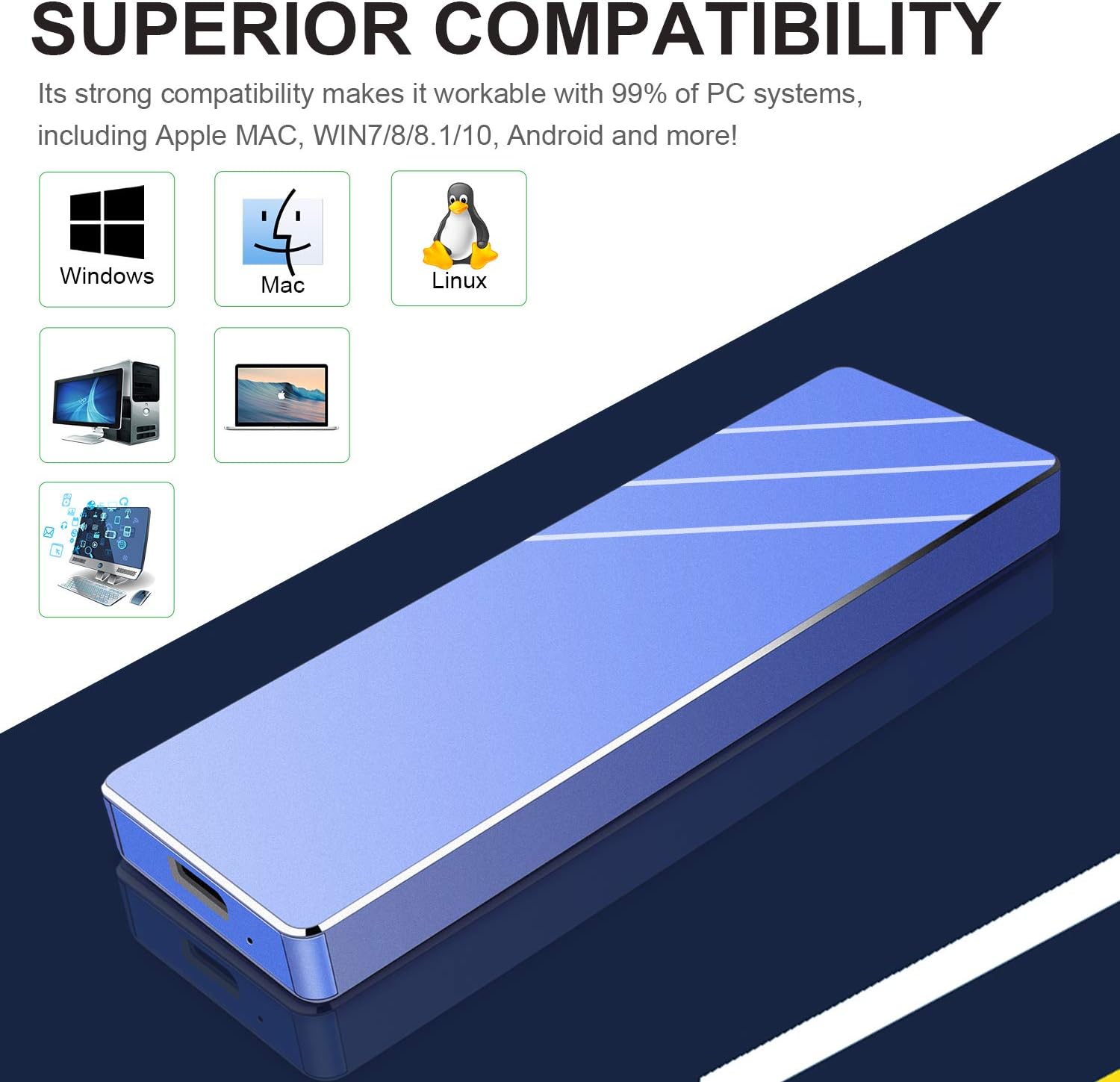 External Hard Drive, Portable Hard Drive External 1TB 2TB Sturdy Storage HDD Compatible with PC, Laptop and Mac (2TB, Black)