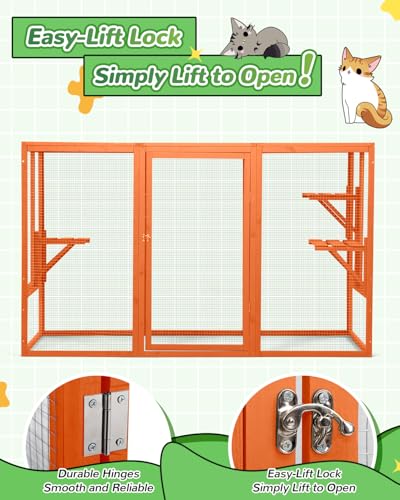 Catio Outdoor Cat Enclosure,71" L Outside Cat House Weatherproof, Wooden Large Catios for Cats Patio, Cat Houses with 3 Platforms,Grey