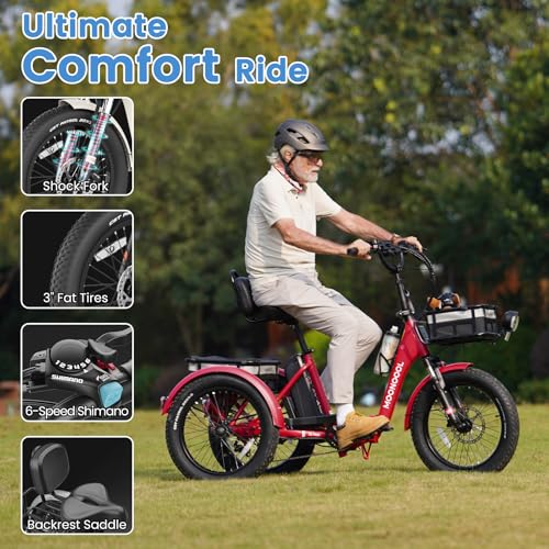 MOONCOOL Electric Trike, Electric Tricycle for Adults, 20" Folding 3 Wheels Electric Bicycle Bikes, 48V 500W/750W Motorized Electric Ebike with Aluminum Frame, Removable Battery and Basket