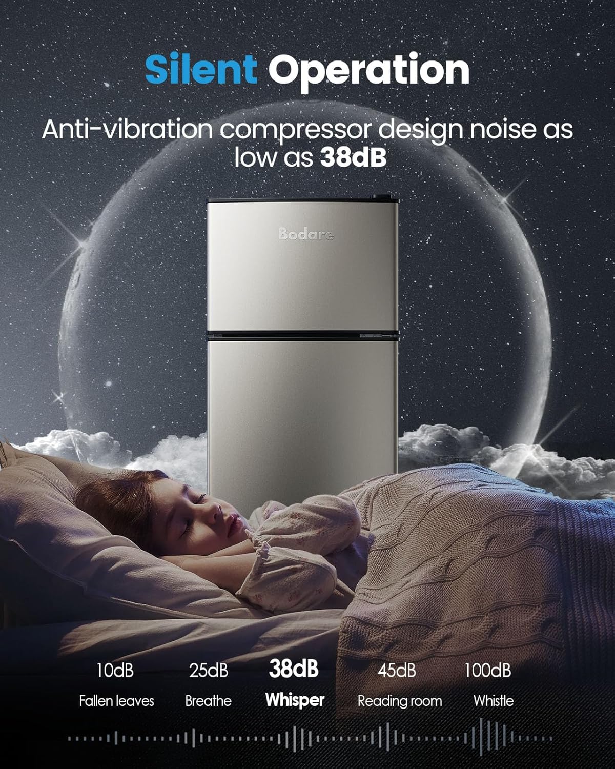 Mini Fridge with Freezer Quite: 3.2 Cu.Ft Mini Refrigerator with 2 Doors - Compact Small Refrigerator - for Bedroom Dorm Office Apartment Fridge - Champagne