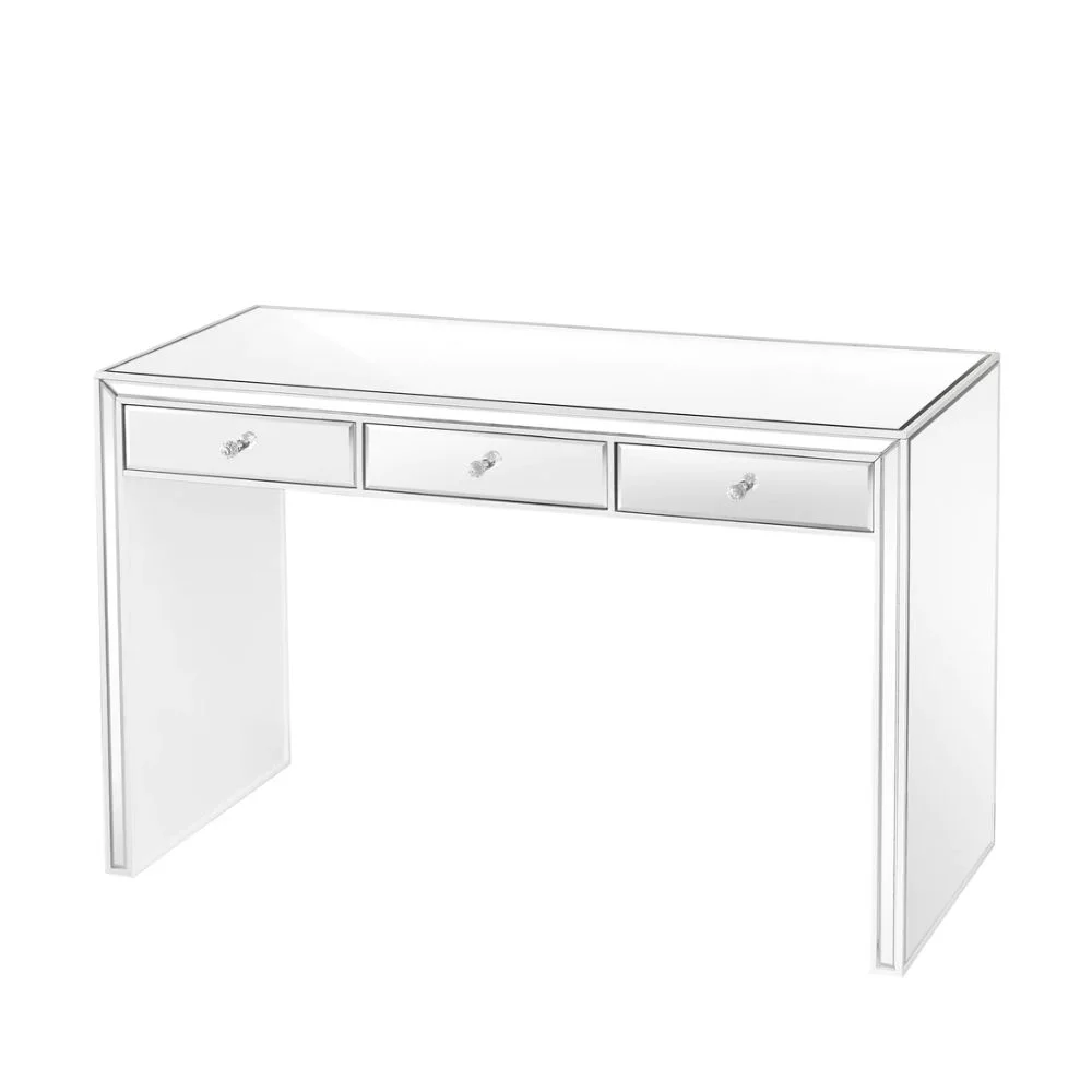 Impressions Vanity Leah Mirrored Vanity Table with 3 Pull Out Storage Drawers (White)