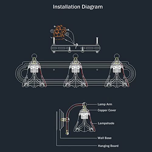 TFCFL Tiffany Victorian Wall Sconce, 3-Light Vanity Light Fixtures Stained Glass Lampshade Dragonfly Over Mirror Lamp for Bathroom Bedroom Living Room Hotel