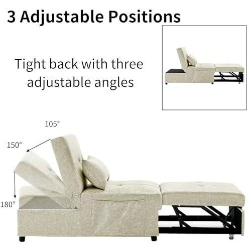 Sofa Bed Chair Sleeper, Modern 4-in-1 Convertible Sleeper Chair Bed,Breathable Fabric Sleeper Ottoman Bed for Bedroom Living Room Apartment Small Space. (Beige)
