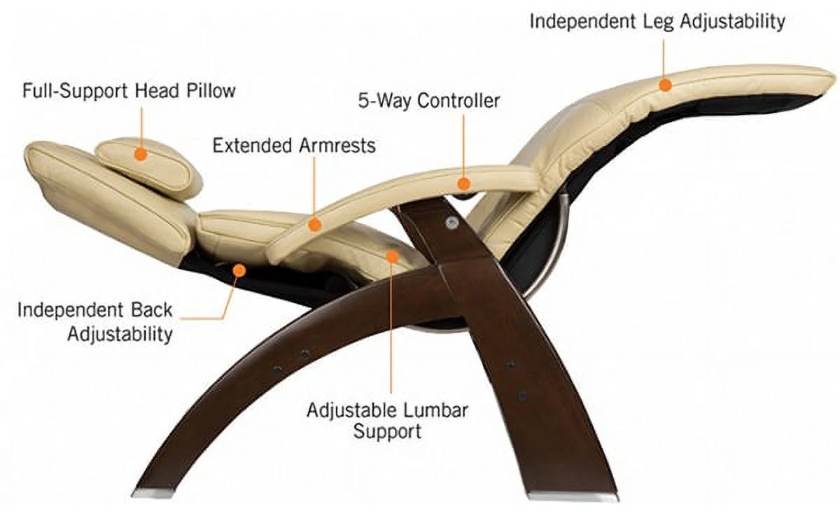 Human Touch PC-600 Omni Motion Silhouette Perfect Chair Series 2 Power Recline Walnut Wood Base Zero-Gravity Recliner - Black Top-Grain Leather