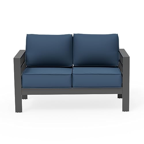 UDPATIO 8 Piece Aluminum Patio Furniture Set, Oversized Modern Outdoor Furniture Set with Olefin Fabric Cushion for Patio Deck Backyard, Dark Grey(with Waterproof Covers)