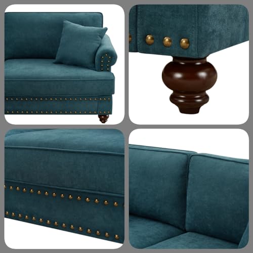 Chesterfield Sofa Classic Large Sofa Fabric Modern 3 Seater Button Tufted Couch Furniture with Rolled Arms and Nailhead for Living Room Office Bedroom Apartment Green