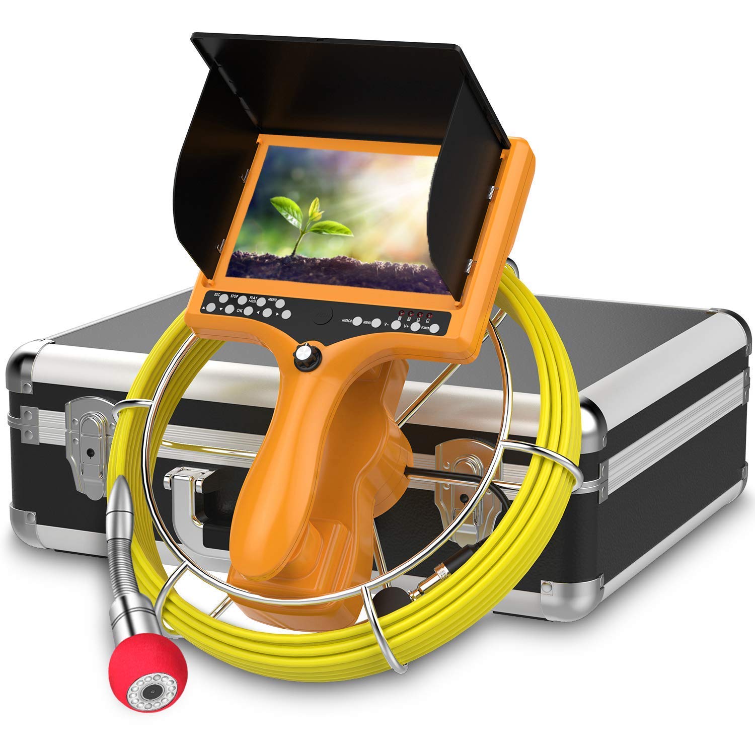 Sewer Camera with Distance Counter, Pipe Inspection Camera Video System IP68 Waterproof Plumbing Snake Drain Sewer Cam Drain Duct Pipe Camera 7TFT Monitor 20M/65ft