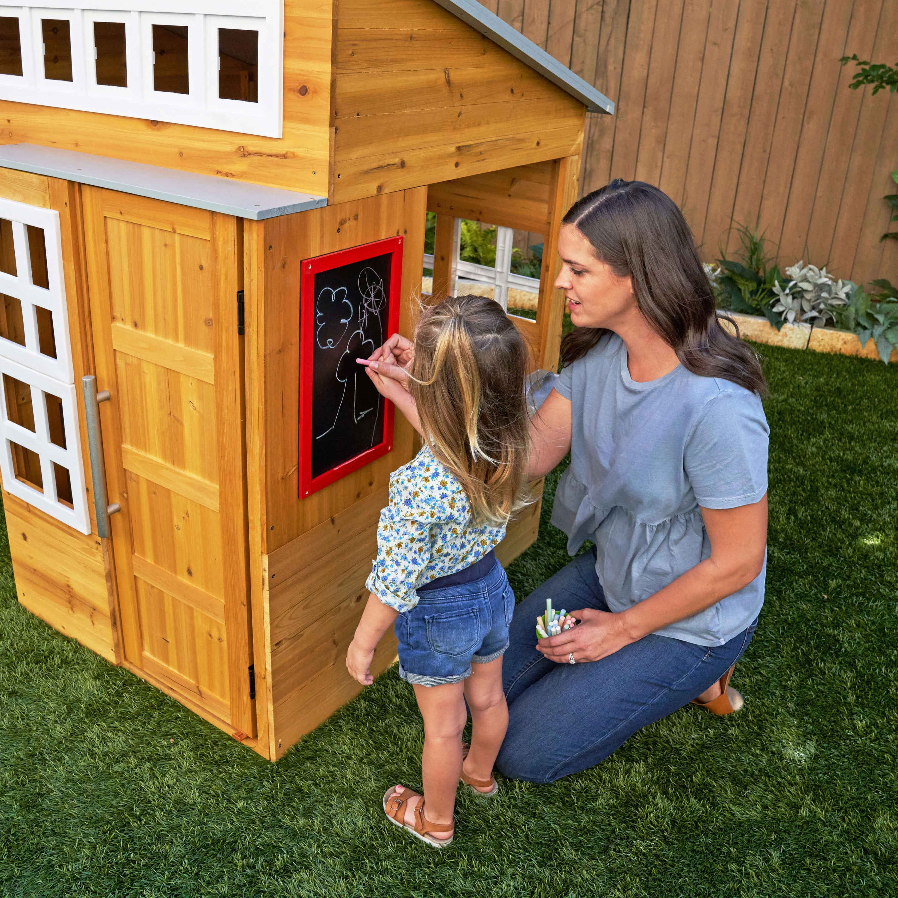 KidKraft Modern Outdoor Wooden Playhouse with Picnic Table