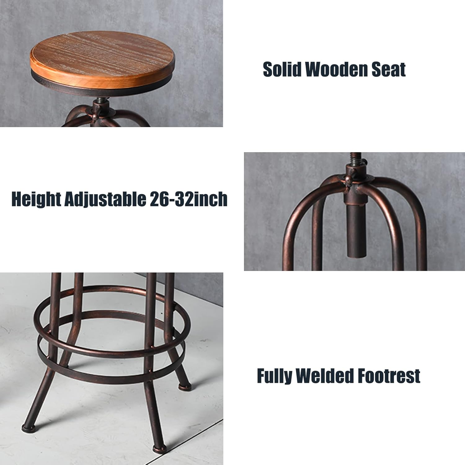 Industrial Pipe Design Bar Table(41.3inch H) and Set of 4 Vintage Bar Stools 26-32inch Height Adjustable Home Kitchen Bar Set for Office Coffee House Pub
