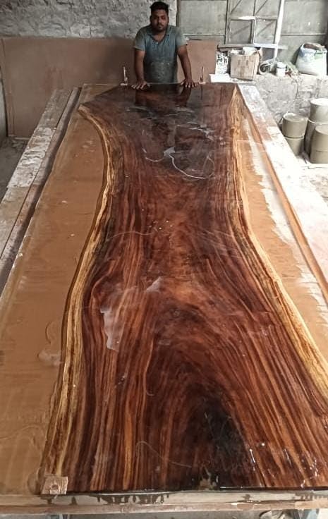 Rustic Natural Wood Crystal Clear River Epoxy Resin Dining Table Live Edge Table Conference Table Console Table Hallway Table Kitchen Table Patio Table End Table (30 Inches Tall, 120 x 36 Inches)