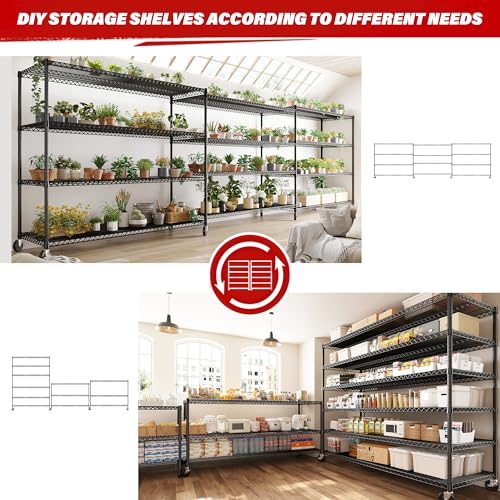 REIBII 60''W Storage Shelves, 4 Tier Steel Wire Shelving Unit on Wheels, 2500LBS Adjustable Metal Shelves for Kitchen, Pantry, Office, Garage, Closet, School Commercial Industrial Use