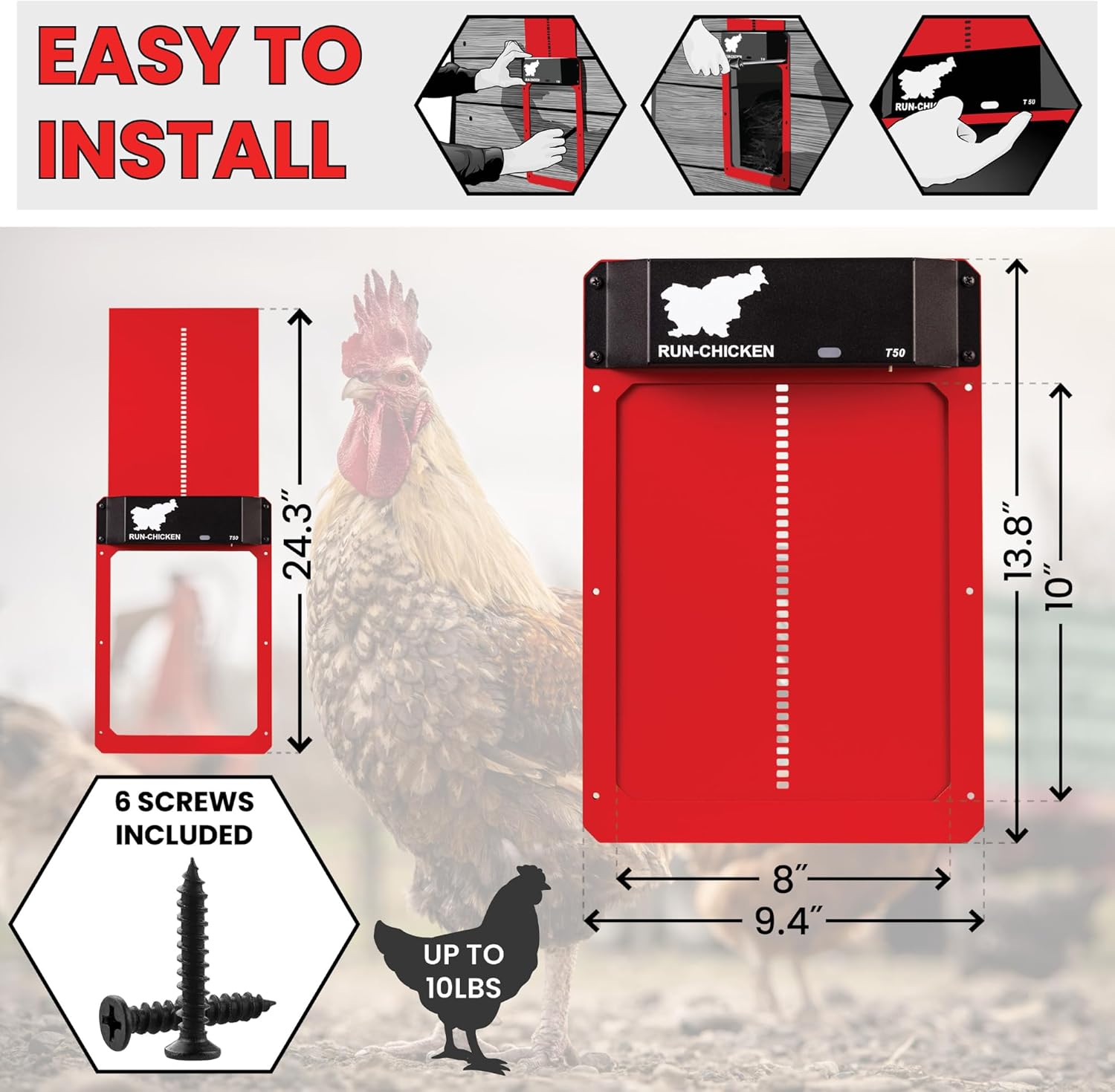 Run Chicken Door Model T50 (Red)