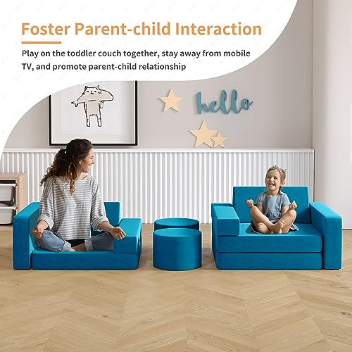 Modular Kids Play Couch13PCS, Modular Couch Kids with 2 ottomans, Fold Out Kids Couch for Playroom Bedroom, Modular Kids Couch for Boys and Girls, Kids Play Couch for Kids (Blueberry, L)