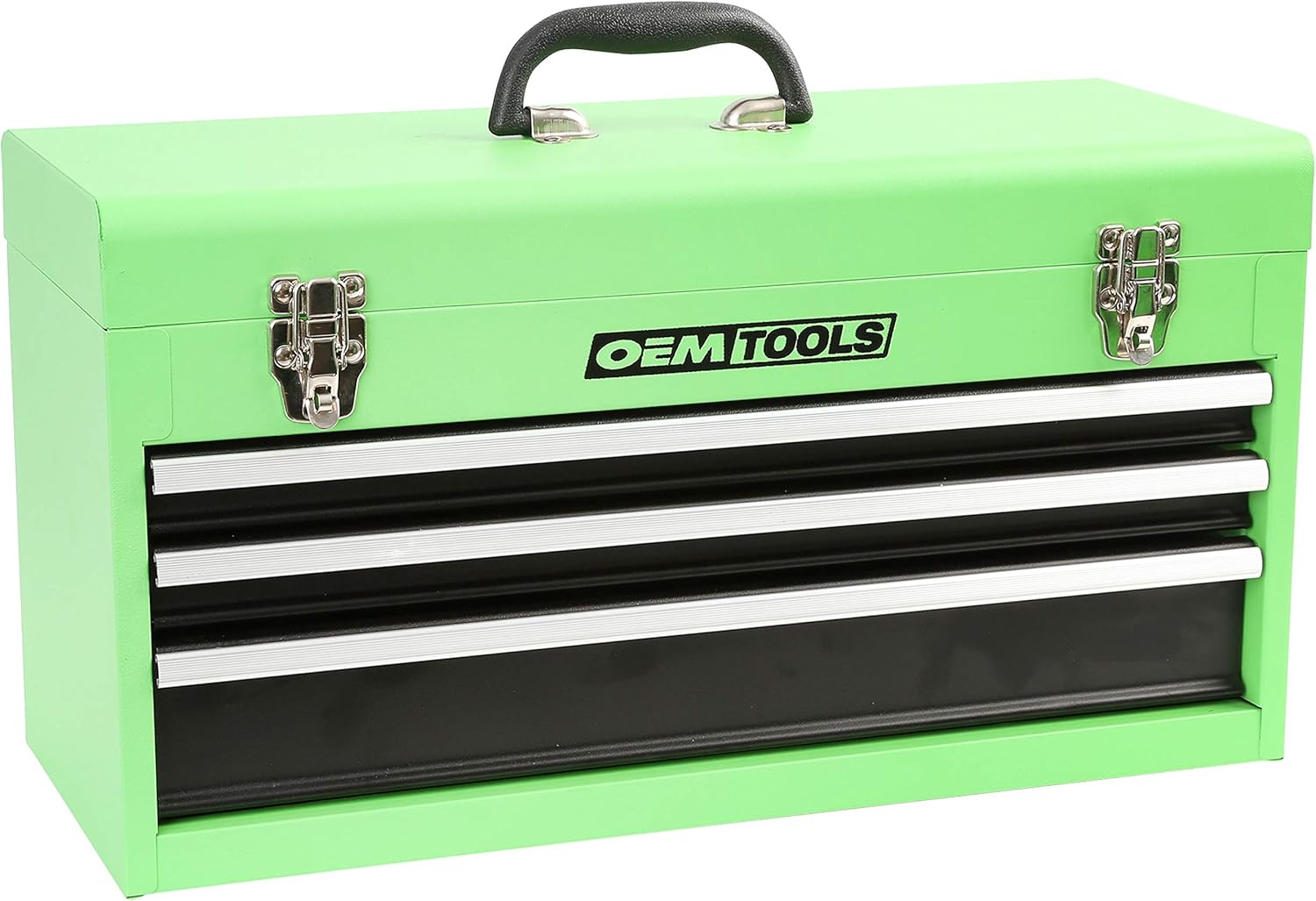 OEMTOOLS 24675 20 Inch Portable Steel Tool Box with 3 Drawers, Green Powder-Coated Finish, EVA-Lined Locking Drawer Tool Box, Tool Box with Drawers