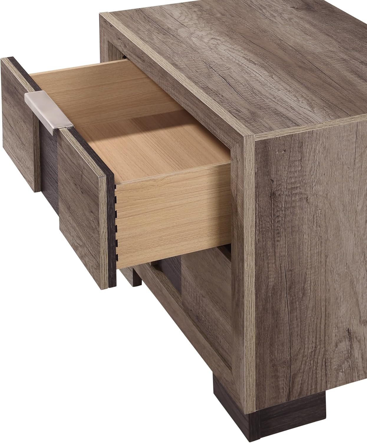 3Pc Beautiful Bedroom Set Brown Gray Two-Tone Finish Queen Size LED Light HB Bed 2X Nightstand Solid Wood Wooden Furniture