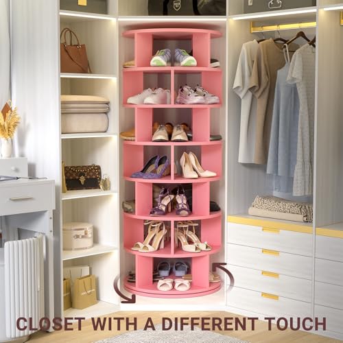 Aheaplus Rotating Shoe Rack Tower, 7-Tier Spinning Shoe Rack 360 Revolving Shoe Rack Organizer for Closet, Display Round Storage Carousel Shoes Closet Organization, White