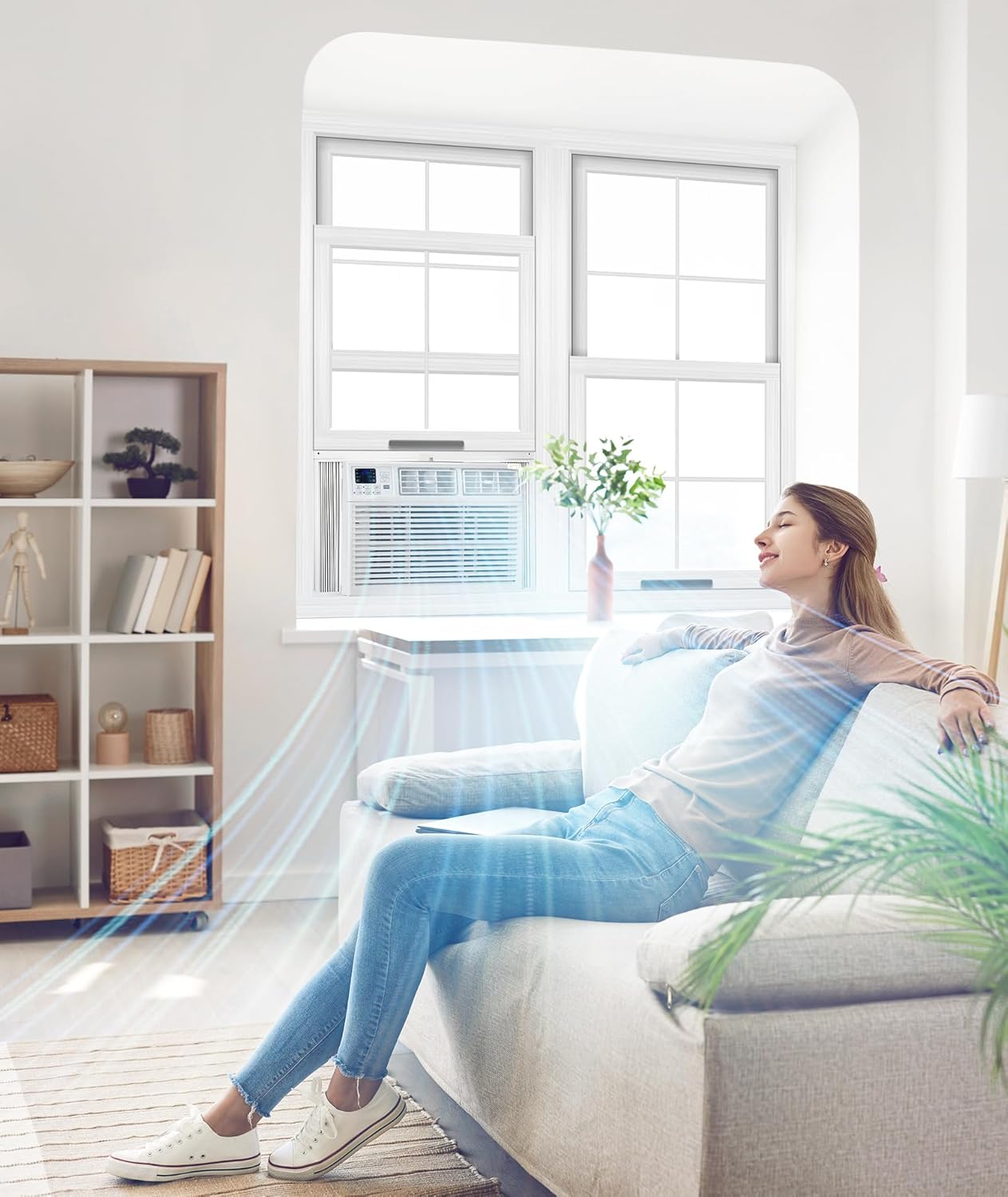 COWSAR Window Air Conditioner, 8000 BTU AC Unit with Remote Control for Rooms up to 350 sq ft. High Cooling Capacity, 4 Modes, LED Display, 24H Timer, Reusable Filter, Easy Install Kit