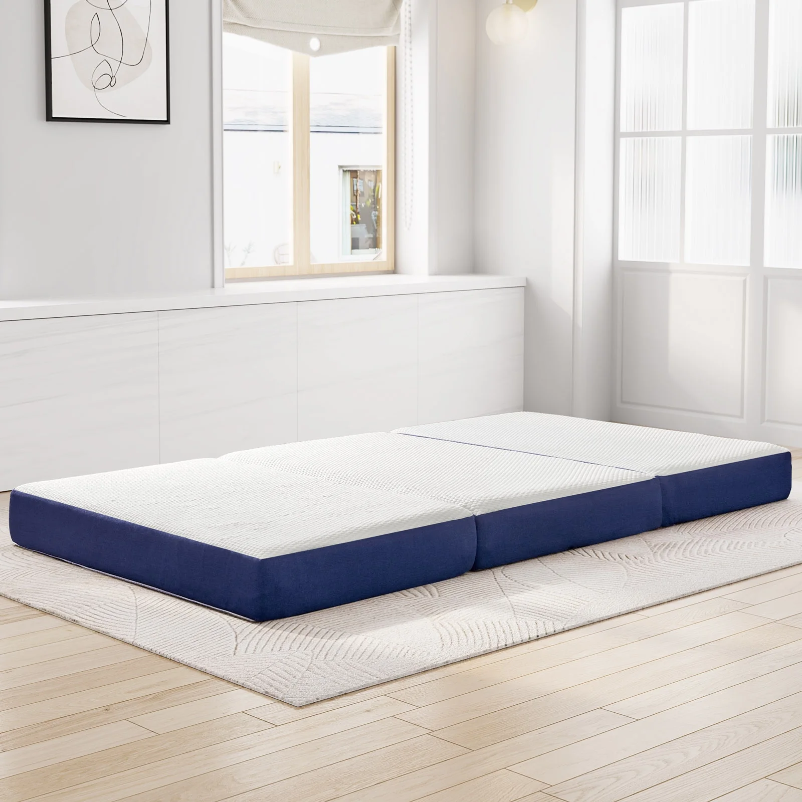 Queen Folding Mattress, Potctz 6 " Tri-Folding Mattress Topper, Folding Memory Foam Mattress with Washable Cover