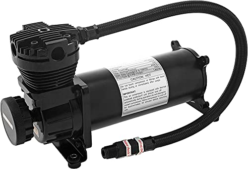 Vixen Air 200 PSI Heavy Duty Suspension/Air Ride/Bag/Train Horn Air Compressor/Pump with 3/8" Braided Hose, 3/8" NPT Check Valve and Remote Mount Air Filter Kit 12V Chrome (Dual Pack) VXC480CDP