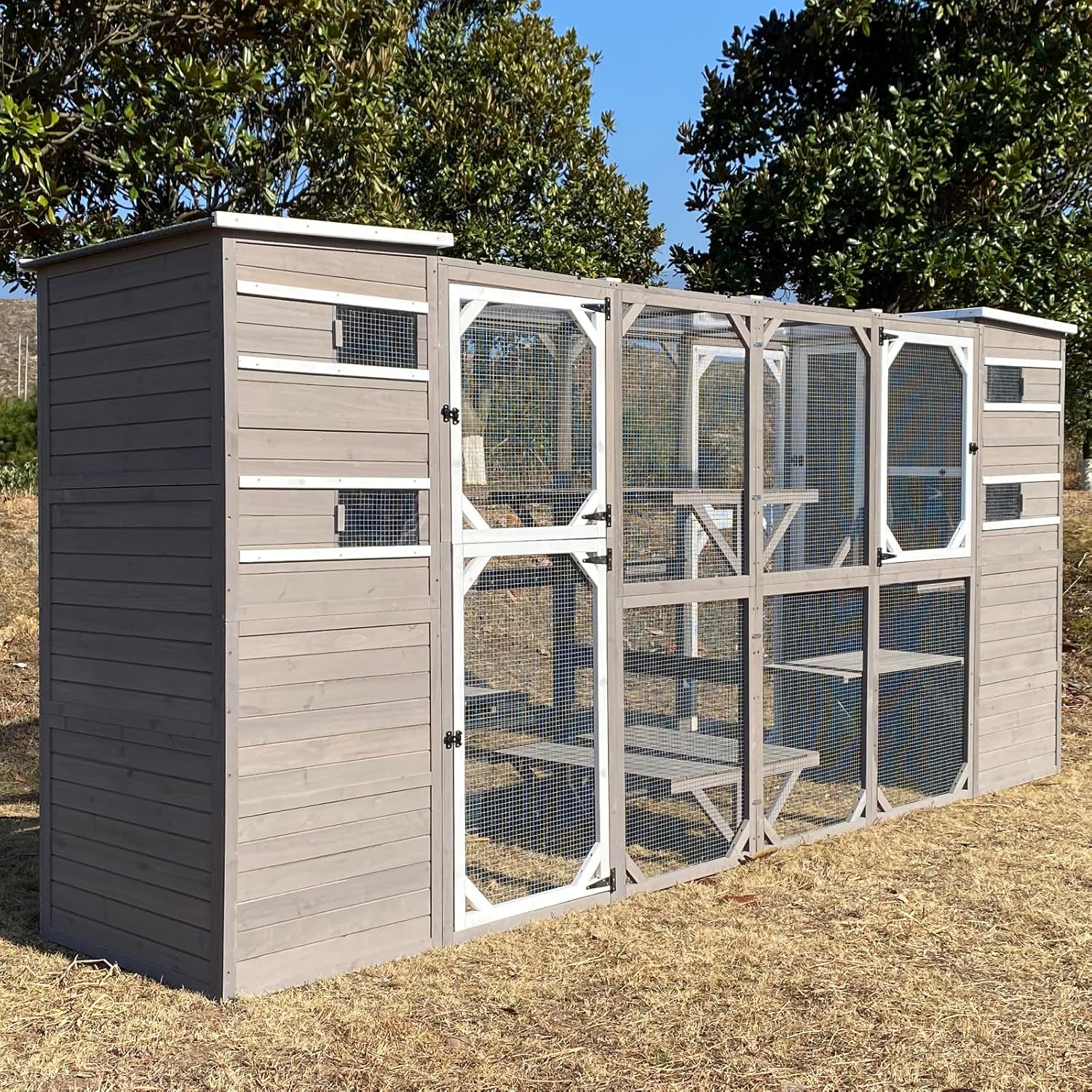Catio Outdoor Cat Enclosure Cat Catio Cat House, Cat Cage Condo Indoor Playpen Kitty House Shelter with Multi Platforms, Waterproof Roof, Pull-Out Tray and 2 Resting Box