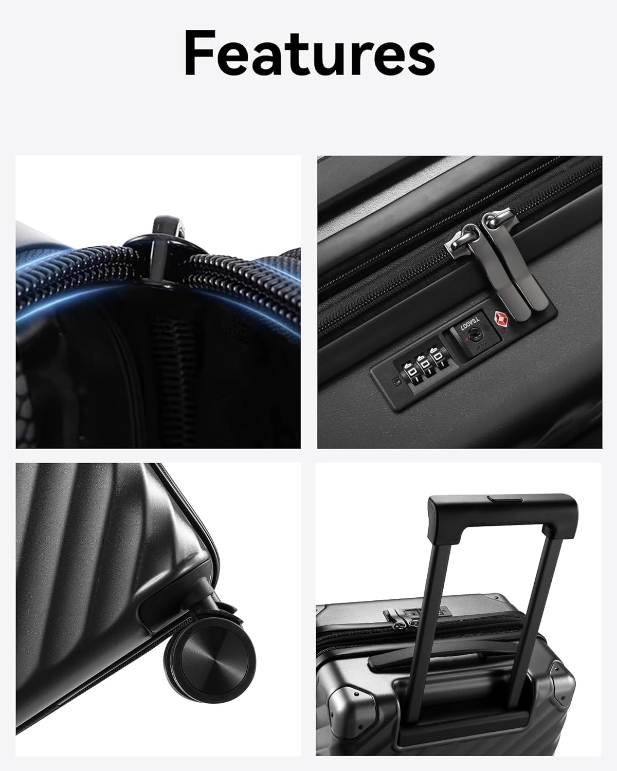 LUGGEX Carry On Luggage Sets 2 Piece - 100% Polycarbonate Expandable Hard Suitcases with Wheels (Black, 20/28)