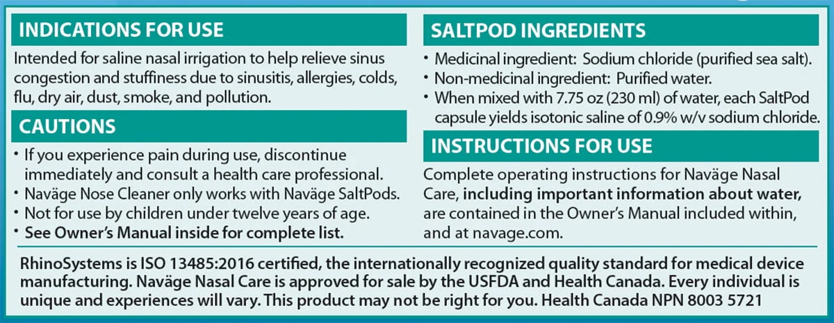 Navage Nasal Care Starter Bundle Nose Cleaner, 20 SaltPods, Plus Bonus 10 SaltPods