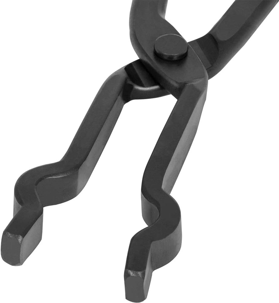 Beginner blacksmith tongs Blacksmith Forge Tong Tools Set Includes 1/4 Flat Jaw, Pick Up, Scroll, 3/8 1/2 5/8 V-Bit Tongs (6 Piece)