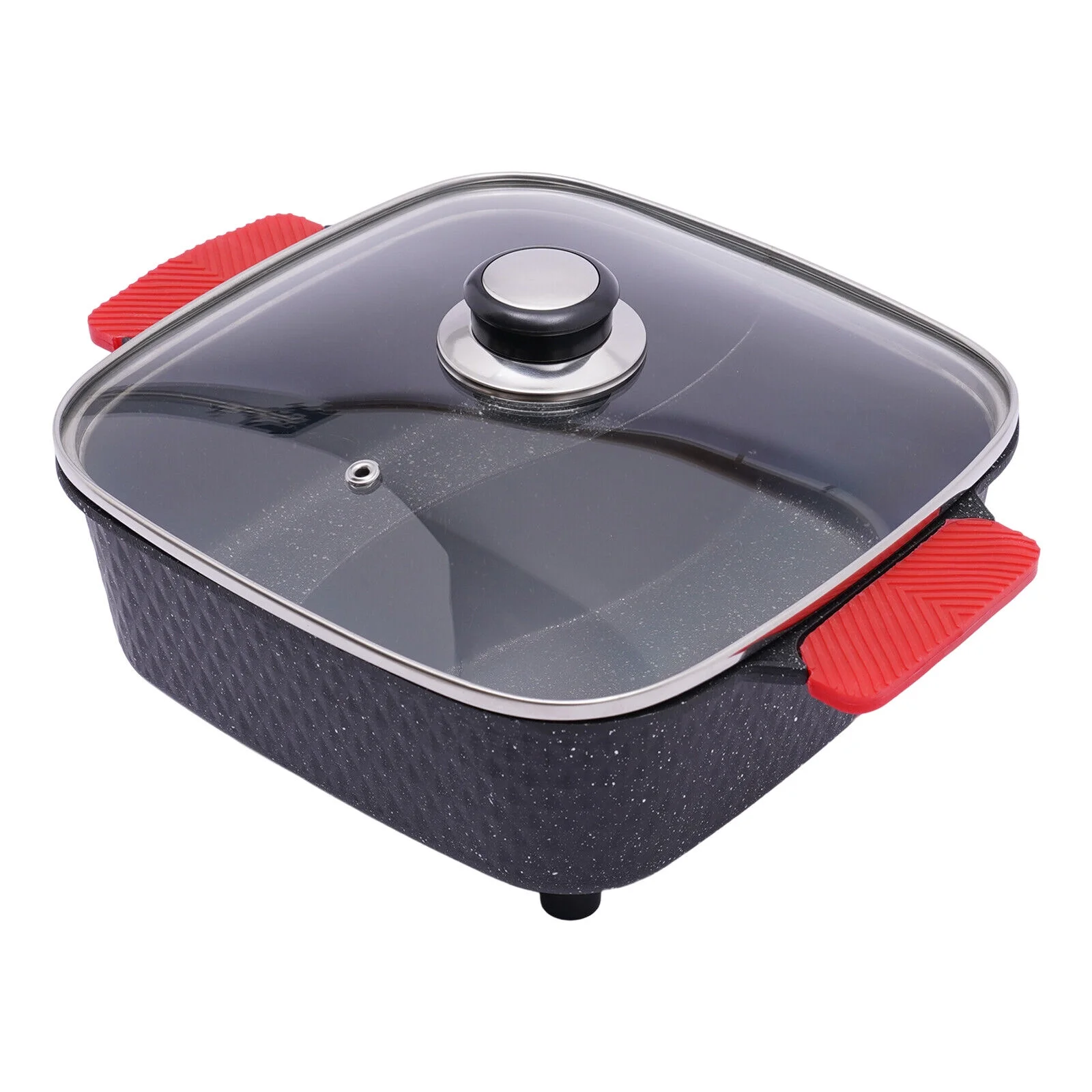 Miumaeov 2 In 1 Grill and Hot Pot Combo Countertop Hot Pot with Grill Cooker with Dual Temperature Control 5 Gear Temperature Adjustable Multi-Functional Korean BBQ Teppanyaki Grill and Hot Pot
