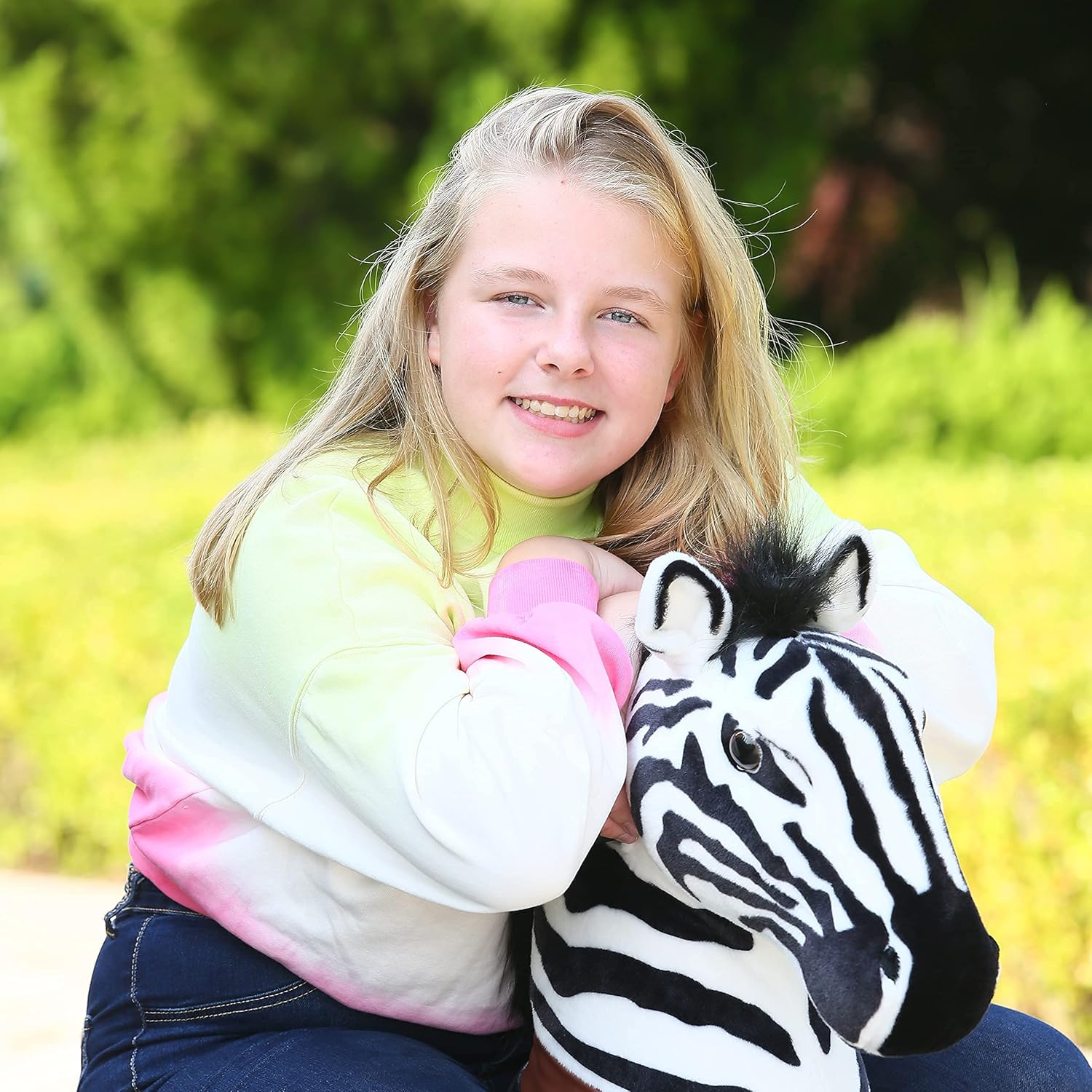 Gidygo Kids Ride on Zebra Riding Horse Toy Pony Rider Mechanical Walking Action Plush Animal Riding Toy for Children for 5-12 Years Old