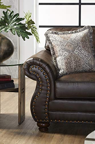 Traditional Western Sofa & Loveseat Set with Nailtrim Head and Faux Leather, Fully Assembled Living Room Furniture Sets MADE in USA (Brownie)