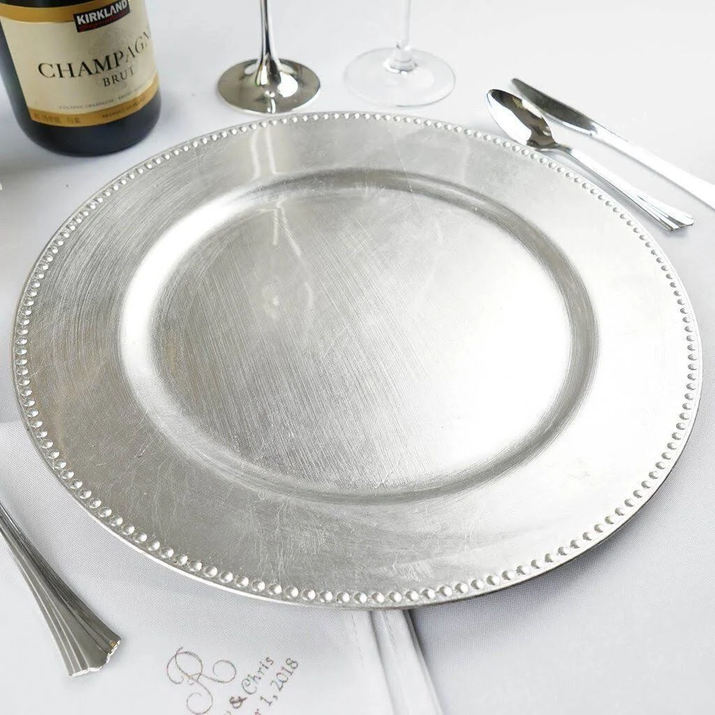 Balsacircle 24 Pcs 13-inch Crystal Beaded Round Charger Plates - Dinner Party Wedding Supplies for All Holidays, Silver