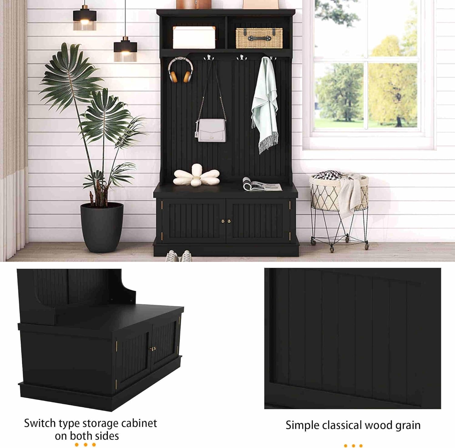 Modern Entryway Hall Tree with Bench and Shoe Storage, Coat Rack - 4-in-1 Design - Sturdy and Stylish Hall Tree for Entryway, Laundry Room, Closet - Easy Assembly - Holds up to 200 lbs