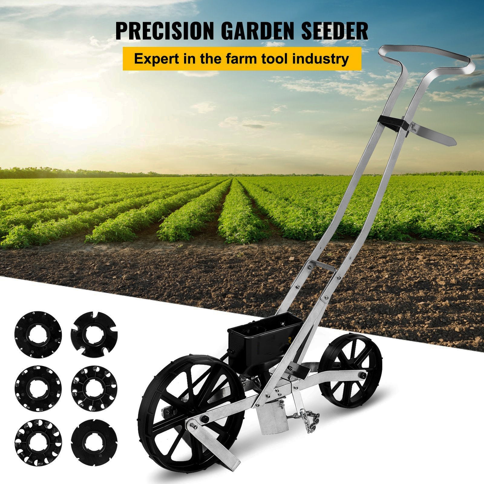 Premium Garden Seeder Row Seed Planter W/ 6 Seed Plates Lawn Spreader