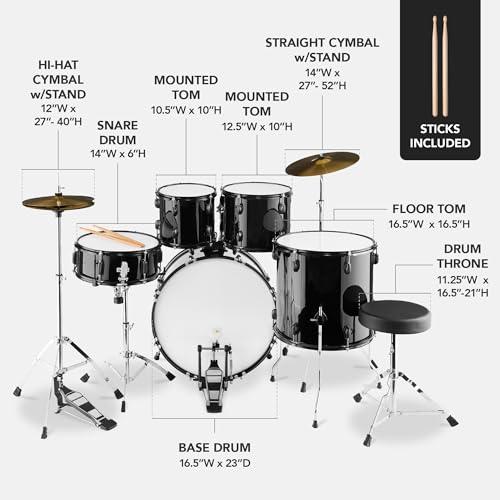 Best Choice Products 5-Piece Full Size Complete Adult Drum Set w/Cymbal Stands, Stool, Drum Pedal, Sticks, Floor Tom - Dark Blue Sparkle