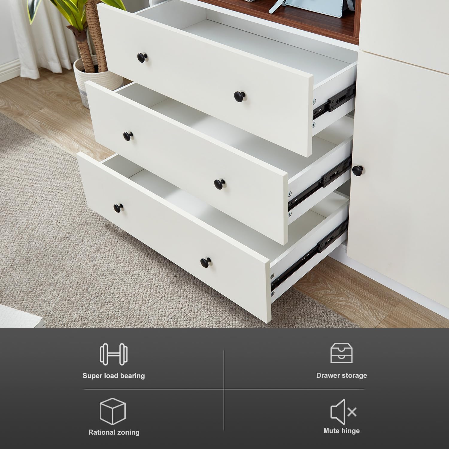 Wooden White 3-Door Armoire Wardrobe Closet with Hanging Rod Bedroom Armoires Wardrobe Closet Large Capacity Wardrobe Cabinet 47.3" W x 20.3" D x 74.2" H