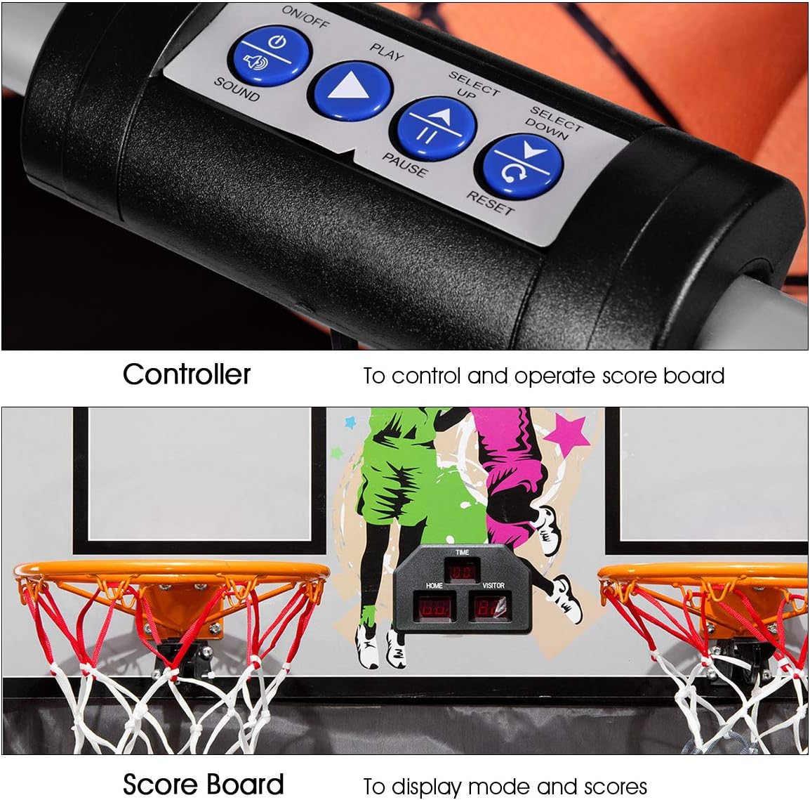 Giantex Foldable Basketball Arcade Game, 8 Game Options, Electronic Double Shot 2 Player w/ 4 Balls and LED Scoring System, Indoor Basketball Game for Kids, Adults