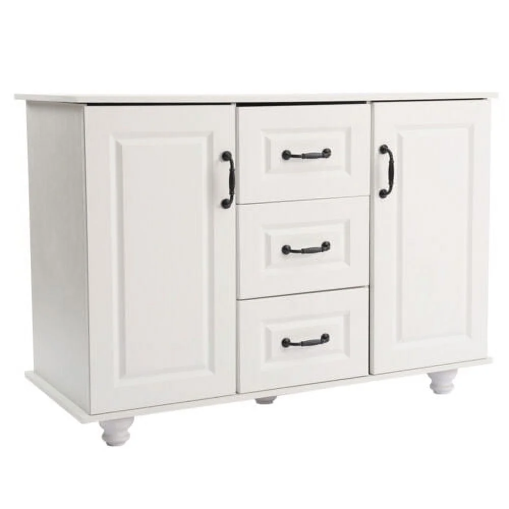 White Kitchen Storage Cabinet Wooden 3 Drawers 2 Door Cupboard Free Standing