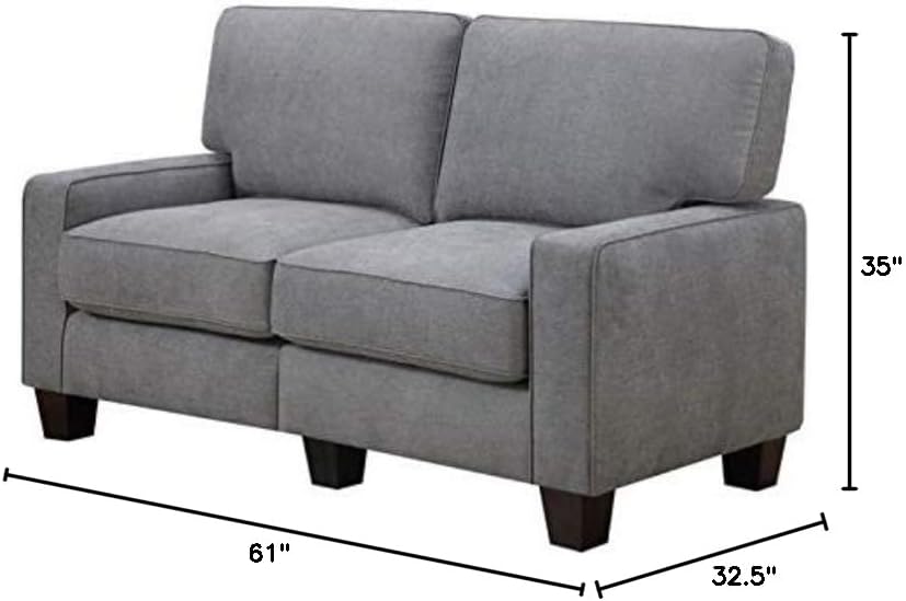 Pemberly Row Modern Loveseat Sofa for Small Apartments, 2 Seater Couch for Living Room, Tool-Free Assembly, Light Grey