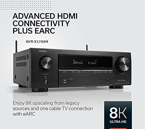 Denon AVR-X1700H 7.2ch 8K Home Theater Receiver with 3D Audio, Voice Control, and HEOS Built-in (Renewed)