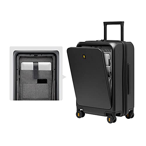 LEVEL8 Road Runner Pro Carry-On Luggage, 20” Lightweight PC Hardside Suitcase with Wheels, Spinner Trolley for Luggage with Front Compartment, Tsa Lock, Black