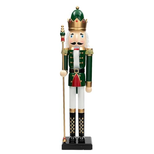 Fun Express 3 Ft. Large Classic Green Wooden Holiday Nutcracker with Scepter, Festive Christmas Decoration
