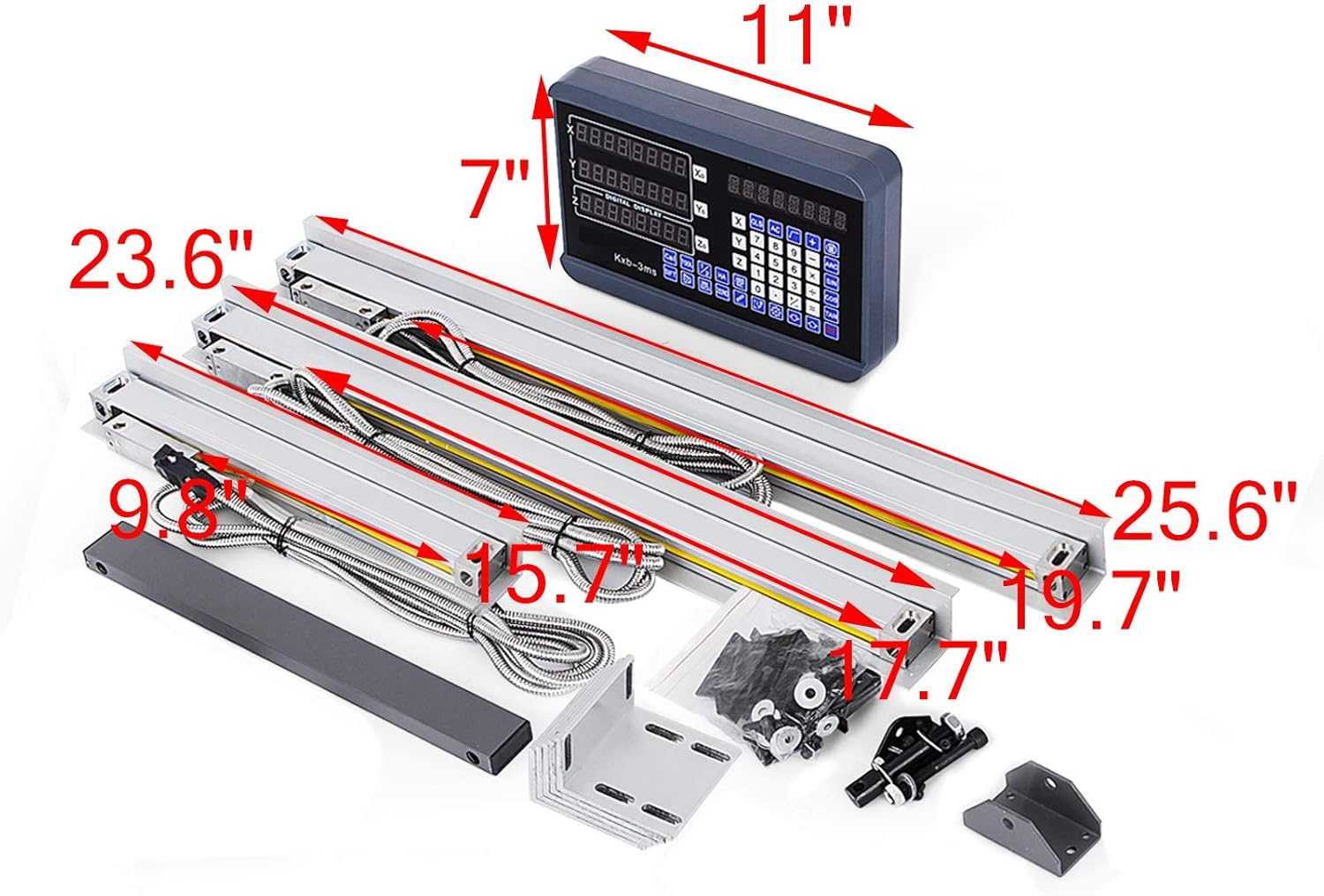 VEVOR 3 Axis Digital Readout DRO Display 250mm+450mm+500mm Travel Length Precision Linear Scale 10+17.7+19.7 Inch for Mill Milling Machine